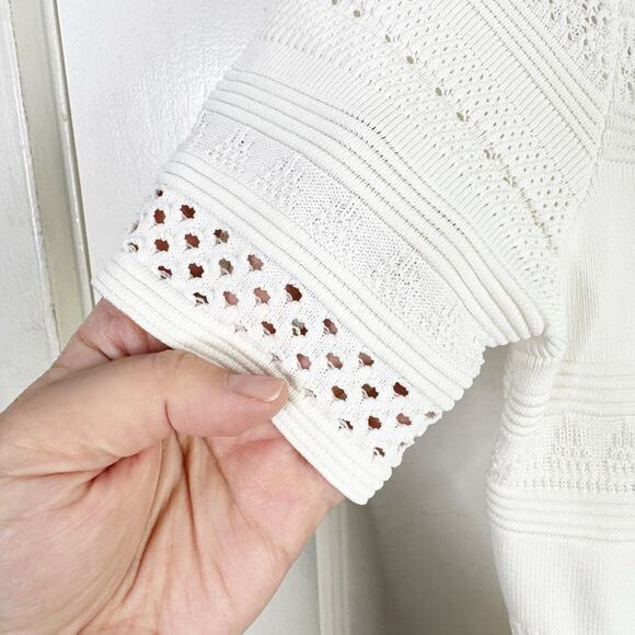 Eliza J Pointelle Knit Ruffle Hem Dress Ivory Petite Size Small NEW Textured - Picture 6 of 16